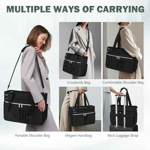 RAINSMORE Teacher Tote Bag for Women 15.6 Inch Laptop Briefcase with Clutch Bag, Nurse Bags Professional Work Handbag for Office College Nursing, Large Utility Tote Messenger Shoulder Bag, Black