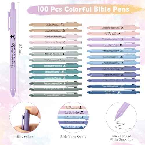 100 Set Clergy Appreciation Day Gifts Bulk Bible Verse Pens Religious Silicone Wristband Watercolor Bible Emergency Numbers Bookmarks Church Gifts for Men Women Sunday School