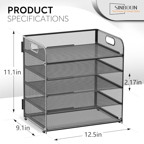 Sinboun Black 5-Tier Metal Letter Tray Desk Organizer with Handles