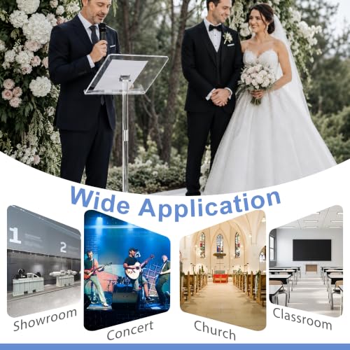 Koretech Clear Acrylic Podium Stand with Metal Base, 48in Tall, 16x12in Top - Lectern for Classroom & Events