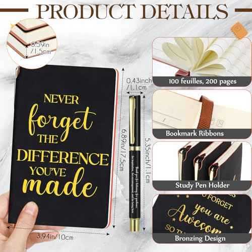 20 Sets Employee Appreciation Gifts Bulk Thank You Gift Bags Motivational Notebooks and Ballpoint Pens Sets Inspirational Keychains for Coworker Staff Teacher Office Team, Black