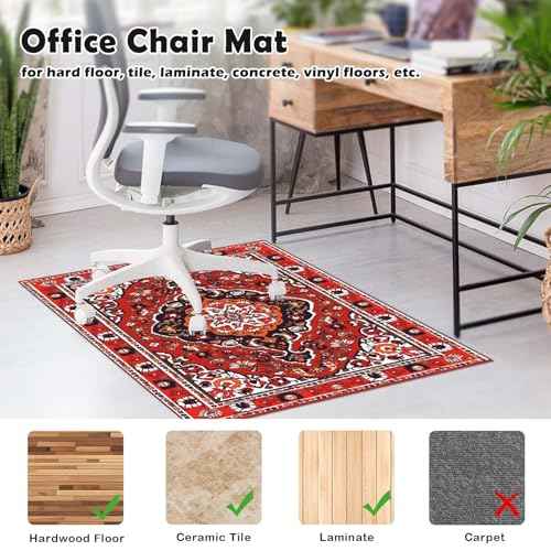 Office Chair Mat, Carpet & Hard Floor, 36" x 48", Red
