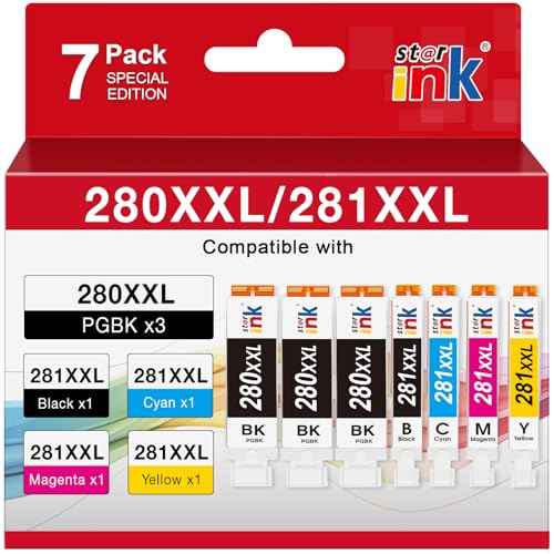 Starink Replacement for Canon 280 281 Ink Cartridges Compatible with Canon Ink 280 281 XXL Printers TR8620a TR8620 TS702a TS9520 TS9521C TR8520 TS6220 TS6320 TS8220 (PGI-280XXL/CLI-281XXL Ink 7 Pack)