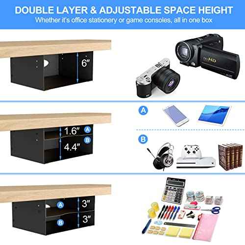 GOME Under Desk Storage Metal Shelf Double Layer Design with Adjustable Tray Organizer Drawer with Big Hole in The Back for Stand Up Desks Office Desks Workstations Tv Stand