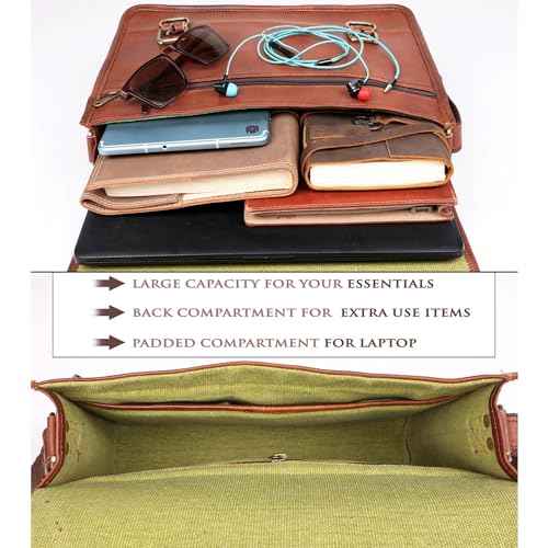 Small Brown Genuine Leather Messenger Bag Crossbody Satchel, Perfect for iPad & Small Laptop, Vintage Distressed Shoulder Bag (14 INCH)