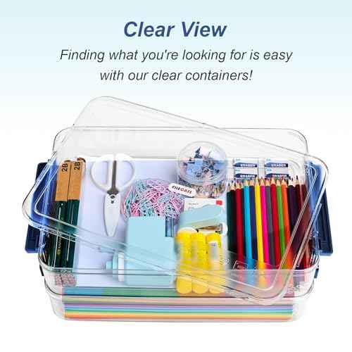 2 Pcs 5.5qt 9 x 13 Plastic Portable Project Case With Snap-Tight Latch Clear Stackable Storage Box With Lids Organizer Container For A4 File Photo Documents Scrapbook Craft Art Supplies