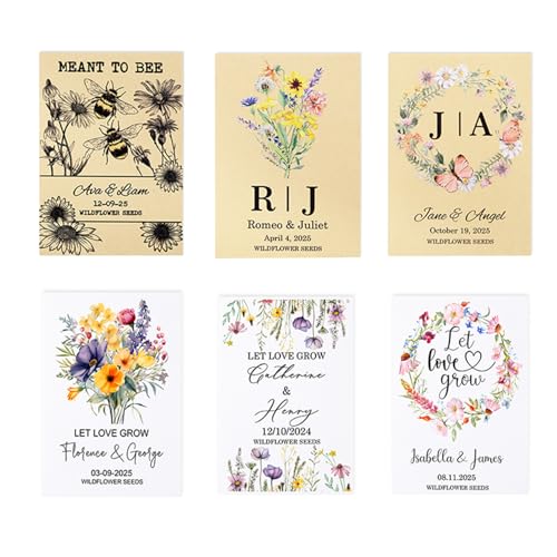 Personalized Wedding Seed Packet Favors with Names & Date, Kraft/White Envelopes, 20-300 pcs