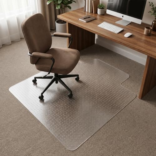 TONOS Chair Mat for Low Pile Carpet with Lip - Heavy Duty Office & Gaming Floor Protector, Semi Transparent