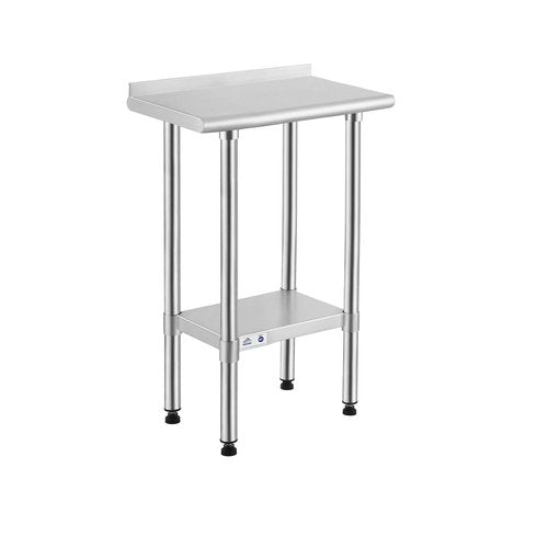 ROCKPOINT Stainless Steel Table for Prep & Work with Backsplash 14x24 Inches, NSF Metal Commercial Kitchen Heavy Duty Table with Adjustable Under Shelf and Table Foot for Restaurant, Home and Hotel