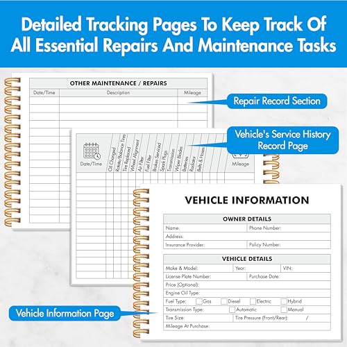 Hebayy Vehicle Maintenance Log Book 110 Sheets with 36 Service Due Stickers, 5.5 x 7.1 Inch Car Repair Recorder