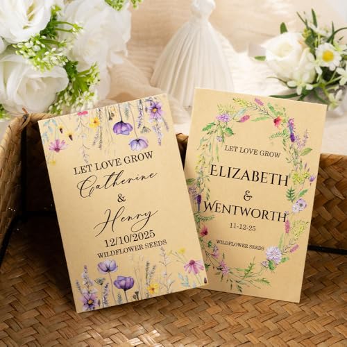 Personalized Wedding Seed Packet Favors with Names & Date, Kraft/White Envelopes, 20-300 pcs