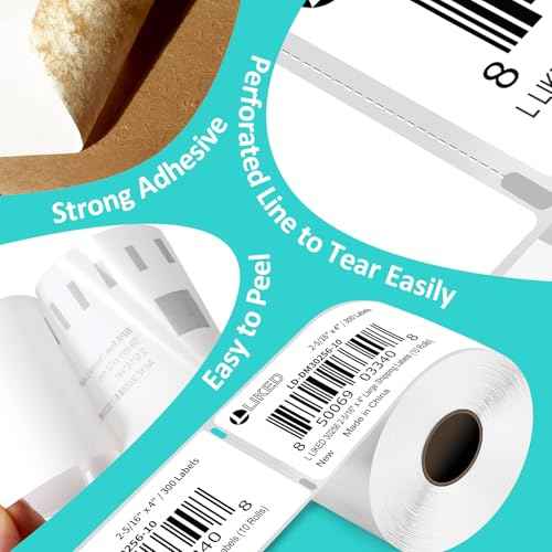 L LIKED 10 Rolls 2-5/16" x 4" Thermal Shipping Labels, Perforated Line, Compatible with Rollo, Zebra, Jadens, Nelko, Munbyn, Phomemo Desktop Printers and Dymo 30256 Replacement (3000 Labels)
