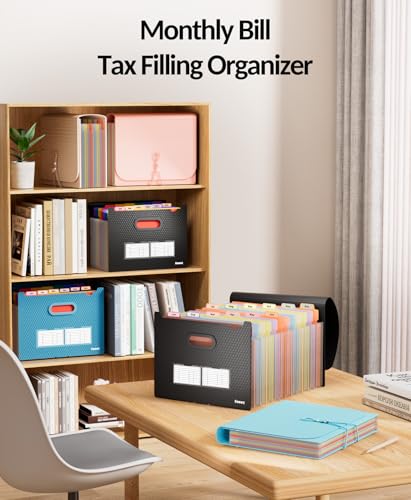 Sooez Black Rainbow 13-Pocket Accordion File Organizer 14in Expandable