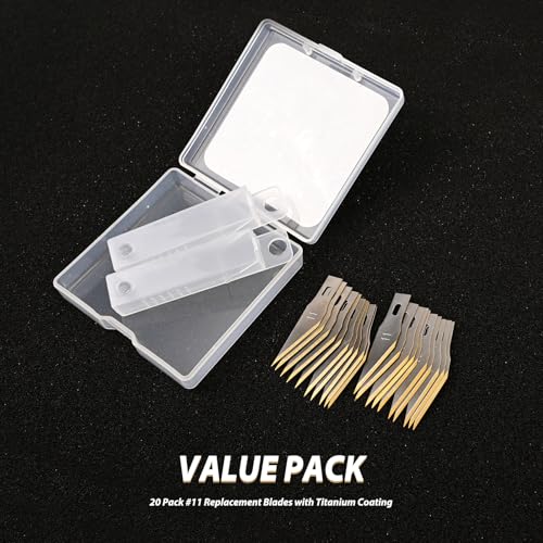 20 Pack Titanium Coated Hobby Knife Blades #11 for Crafts & Scrapbooking