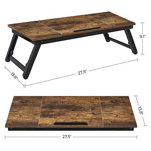 SONGMICS Laptop Desk, Bed Sofa Breakfast Tray, Adjustable Tilt Top, Right-Left Handed, Adjustable Folding Legs, Drawer, Rustic Dark Brown ULLD110B01