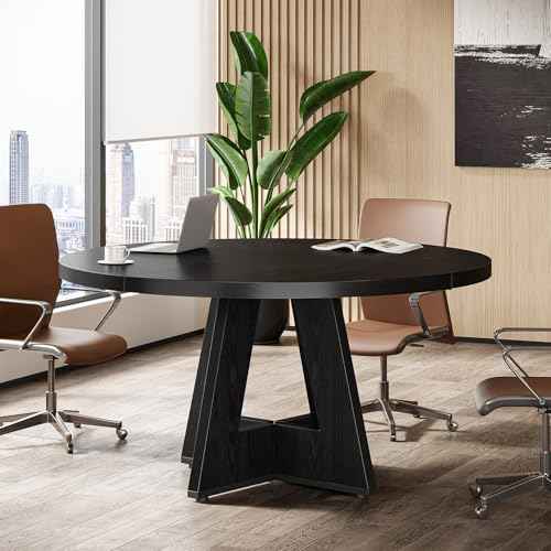Tribesigns 47-Inch Round Conference Table for 4-6 People, Wooden Meeting Room Table with Thicken Tabletop and Wood Base (Black)