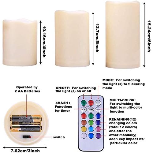 Enido Flameless Candles, Color Changing LED Candles(D: 3" x H: 4" 5" 6") Battery Operated Outdoor Waterpoof Candles Plastic Pack of 9 Flameless Pillar Candles