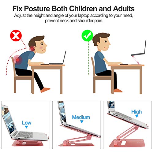 Urmust Adjustable Laptop Stand for Desk Aluminum Computer Stand for Laptop Riser Holder Notebook Stand Compatible with MacBook Air Pro Ultrabook All Laptops 11-17 inch (Rose Gold)