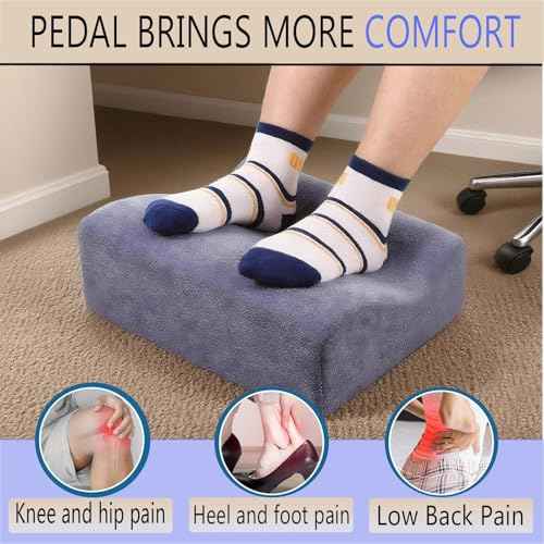Foot Rest for Under Desk at Work, Ergonomic Under Desk Footrest with Washable Cover, Memory Foam Foot Stool for Office Chair & Gaming Chair, Back & Hip Pain Relief, Blue