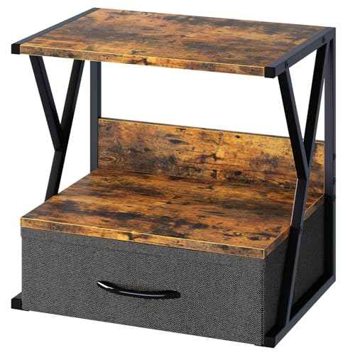 aboxoo Printer Stand for Desk with Storage Drawer, 2 Tier Desktop Or UnderDesk Shelf, Multi-Purpose Desk Organizer for Home Office, fit Fax Machine/3D Printer/Scanner, Rustic Brown