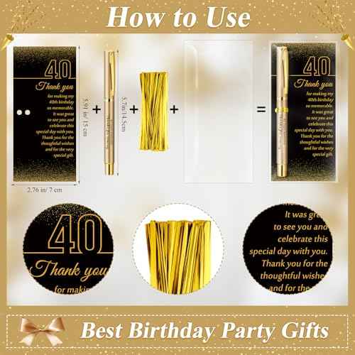 50 Set 40th Birthday Party Favor for Guest Anniversary Party Favor with Black and Gold Ballpoint Pens and Thank You Cards for Women Men Birthday Anniversary Appreciation Gifts