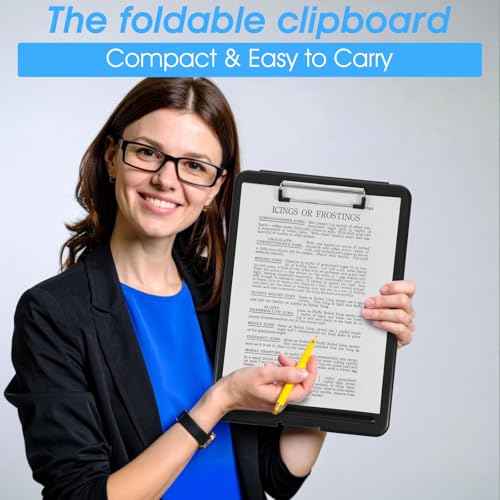 10 Pcs Storage Clipboard Nursing Clipboard with Storage and Low Profile Clip PP Plastic Foldable Clipboards Storages for Home Office School, (9.5 x 13.5 Inch, Black)