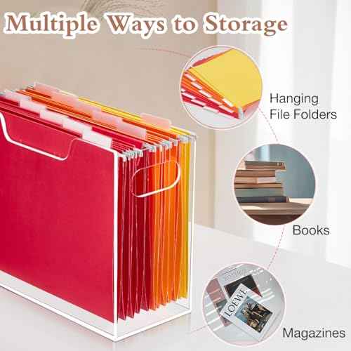 Acrylic File Folder Organizer, Clear Hanging File Organizer Portable File Holder with Handles, Desktop Letter Size File Box for Desk Home Office School -1 Pack