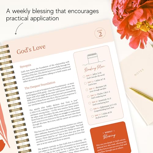 Floral Spiral Bible in a Year Study Guide, 52-Week Christian Devotional