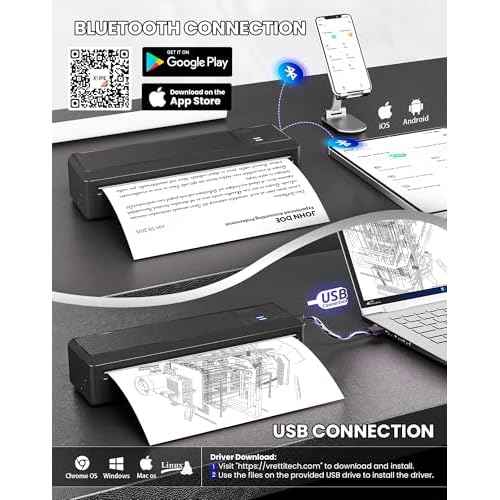 vretti P83 Portable Printers Wireless for Travel, A4 Portable Thermal Printer, Mobile Inkless Printer Compatible with Phone & Laptop, Supports 8.5 x 11 US Letter for Car School Office Home Use, Black