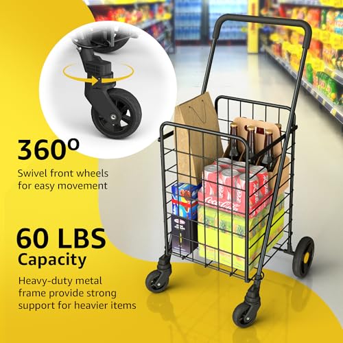 Our Modern Space Black Foldable Lightweight Shopping Cart with 360° Swivel Wheels