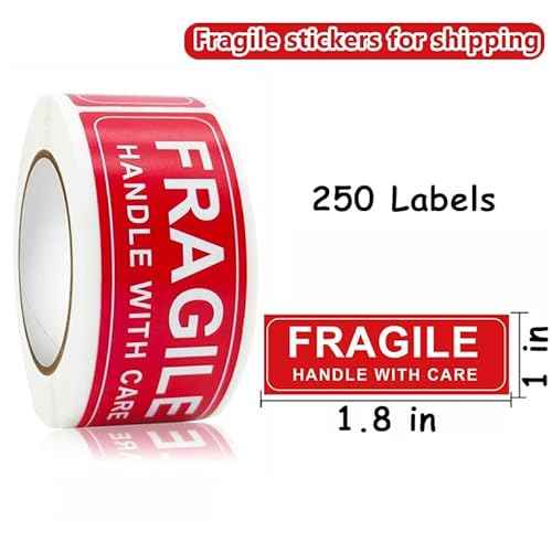 Fragile Stickers - Warning Stickers for Shipping Fragile Handle with Care Strong Adhesive Fragile Labels Packing 250 Permanent Adhesive Labels Per Roll (Fragile Stickers)