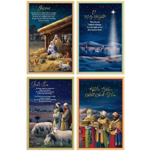 DaySpring - The Christmas Story - 4 Design Assortment with Scripture - 60 Bulk Christmas Boxed Cards & Envelopes (J9695)