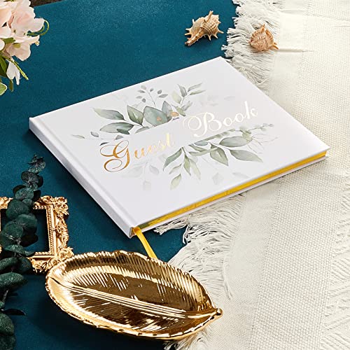 TRULIVA Wedding Guest Book - Hard Cover 7x9, Eucalyptus Gold Foil, Lined 120 Pages