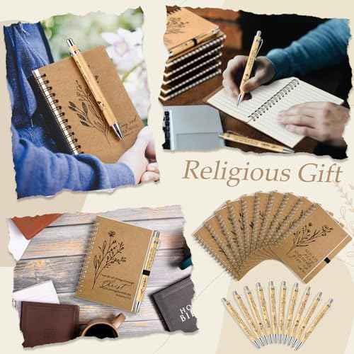 40 Pcs Christmas Bible Verse Spiral Notebook with Bamboo Thanksgiving Christian Pen Aesthetic Religious Notepad Journal Thank You Christian Gift Bulk for Pastor Sunday School Teacher (Classic Style)