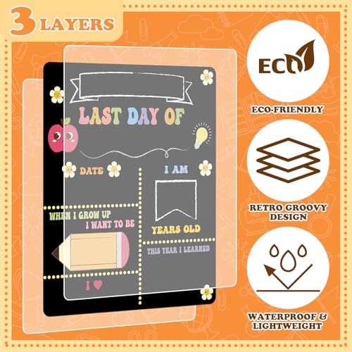 Vintage First and Last Day of School Sign Board 10x12 Double Sided Reusable Chalkboard for Kids