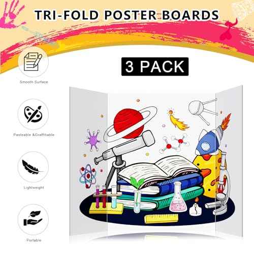 HAUTOCO 3 Pcs Small Trifold Poster Board 21 x 14 inches Tri Fold Presentation Boards White Corrugated Project Boards for Science Fair, School Project, Event Displays, Business