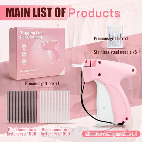 WEIBOLT Stitch Gun for Clothes - Pink/White Handheld Quick Fixer with 6 Needles & 1000 Black & 1000 White Fasteners