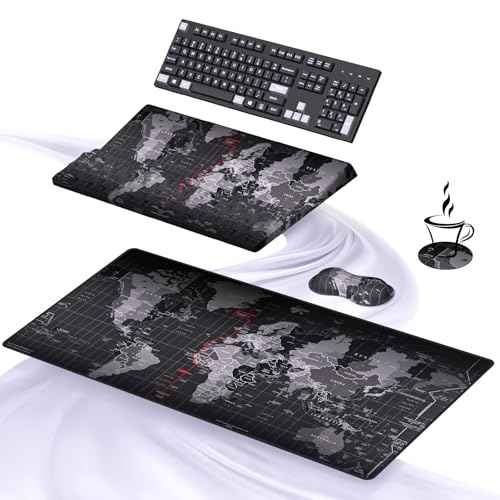 Ospelelf Ergonomic Mouse Pad and Keyboard Stand Wrist Rest Pad Set with Large Mousepad, Memory Foam Comfort, Premium Office Desk Accessories for Pain Relief and Efficiency, Black Map