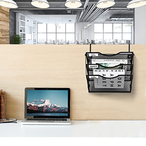 BOHDK 3-Pocket Wall File Organizer Black Foldable Hanging Mail Holder with Label Panel