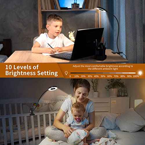iZELL Desk Lamp, LED Reading Light with Clamp, 3 Color Modes & 10 Brightness Flexible Gooseneck Book Light for Kids Reading Book in Bed at Night Clip on Table, Computer, Zoom Meetings - 27.6¡®¡¯ Black