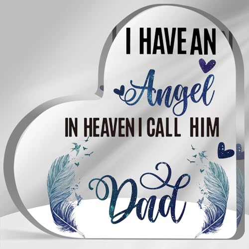 Dad Angel Sympathy Memorial Gift Heart Acrylic Paperweight - Loss Remembrance Keepsake
