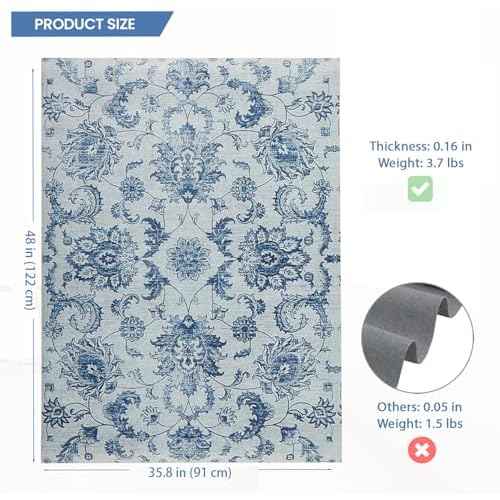 Chair Mat for Hardwood Floor, 36" x 48"Desk Mat for Hard Wood & Tile, Anti-Slip Hard Floor Protector Rolling Chair Mat, Protector for Home Office, Blue Flower