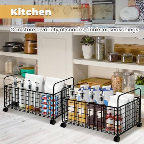 Under Desk Storage Cart with Lockable Wheels - Mobile Mesh Utility Cart, Black (Medium)