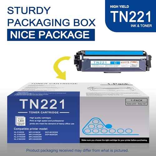 1 Pack TN221 Cyan Toner Cartridge High Yield Compatible TN221 Replacement for Brother HL-3140CW 3150CDN 3170CDW MFC-9130CW 9140CDN 9340CDW DCP-9015CDW 9020CDN Printer