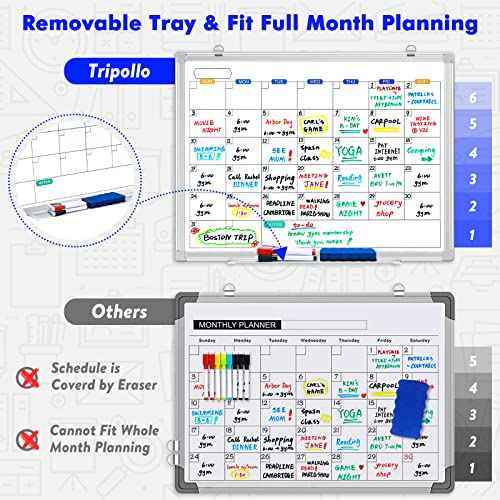 Dry Erase Calendar Whiteboard for Wall, 24" x 18" Magnetic Monthly White Board Calendar Dry Erase, Wall Hanging Aluminum Frame with Tray for Home, School, Office