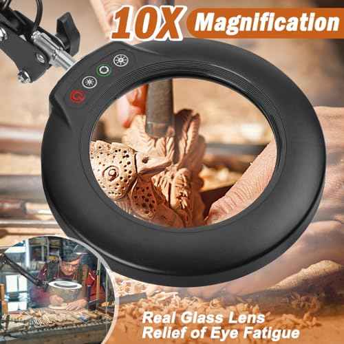 Veemagni 10X Magnifying Glass with Light and Stand, 5 Color Modes Stepless Dimmable 2-in-1 Desk Lamp & Clamp, LED Lighted Magnifier with Light, Hands Free for Repair Craft Hobby Close Work