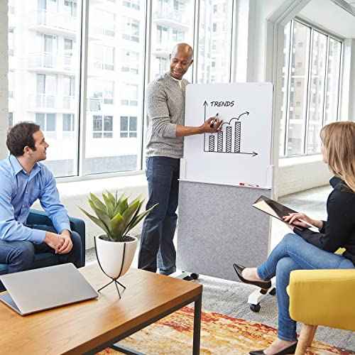 Quartet Whiteboard Easel, Glass Dry Erase Board, Rolling Easel Stand On Wheels, Double-Sided Privacy Screen with Adjustable Height, Includes 1 Marker, Creates Private Interactive Workspaces (Q293066W)
