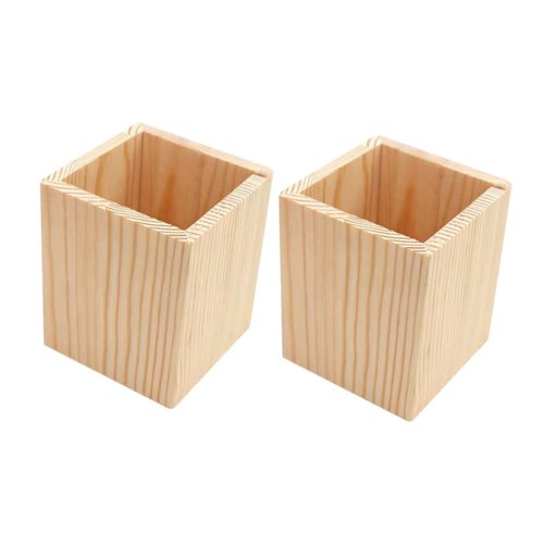 STOBOK 8 pcs Cosmetic Pencil Tabletop Unfinished Mini Container Small Organizer Pot for Vase Desk Office Wood Rustic Of Pots Square Makeup Cup Planter Succulent Geometric DIY