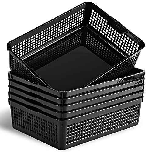 A4 Size Plastic Storage Basket,Desktop File Paper Letter Organizer Tray, 6-Packs (Black)