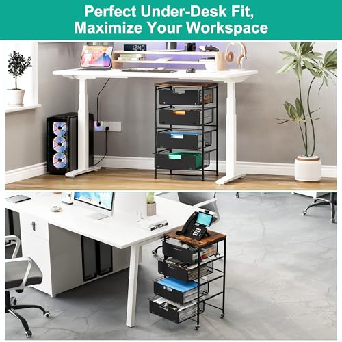 4-Drawer Storage Organizer, Under Desk Rolling File Cart with Lockable Wheels, Multi-Layer Mobile Filing Cabinet, Utility Craft Cart for Home Office,Black
